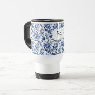 Vintage Blumenmuster Blau Weiße Toile Personalisie Reisebecher