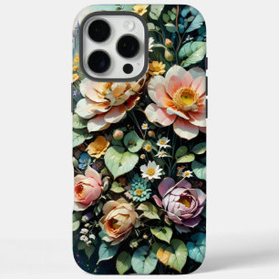 Vintage Blumenmuster iPhone 16 Pro Max Hülle