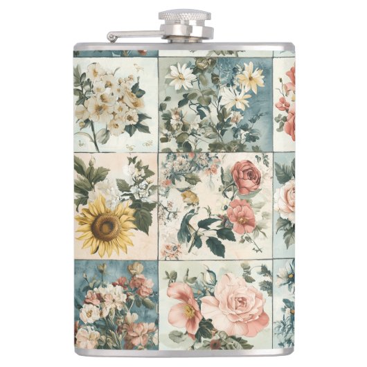 Vintage Blumenmuster-Design Flachmann (Vorderseite)