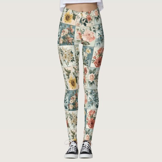 Vintage Blumenmuster-Design Leggings (Vorderseite)