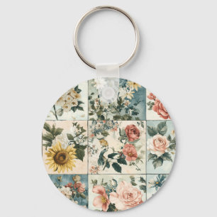 Vintage Blumenmuster-Design Schlüsselanhänger