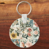 Vintage Blumenmuster-Design Schlüsselanhänger (Rückseite)