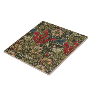 Vintage-Blumenmuster Grün Blau Rot Weiß Fliese