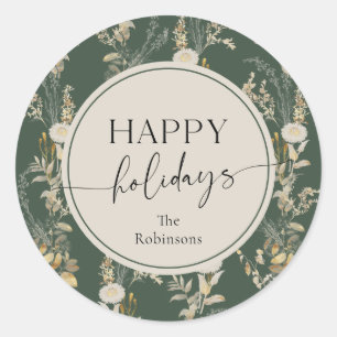 Vintage-Blumenmuster Grün Happy Holidays Aufkleber