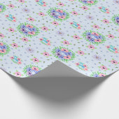 Vintage-Blumenmuster Hellblau Geschenkpapier (Ecke)