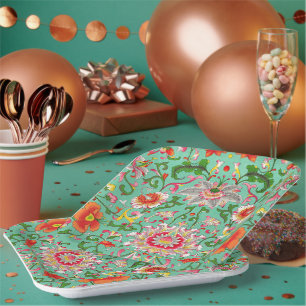 Vintage-Blumenmuster im Stil von William Morris, Pappteller