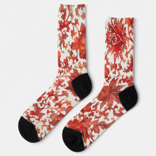Vintage-Blumenmuster in Rot und Creme - Kunstsocke Socken