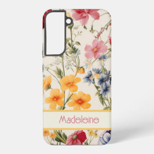vintage Blumenmuster in sanften Farben mit Namen Samsung Galaxy Hülle