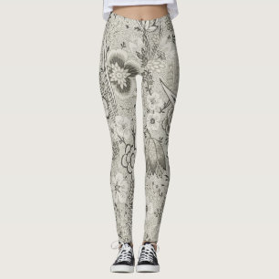 Vintage-Blumenmuster-Kunst Graue Leggings