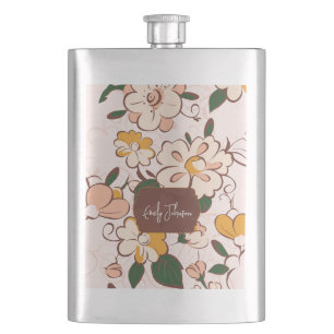 Vintage Blumenmuster mit individuellem Namen Flachmann