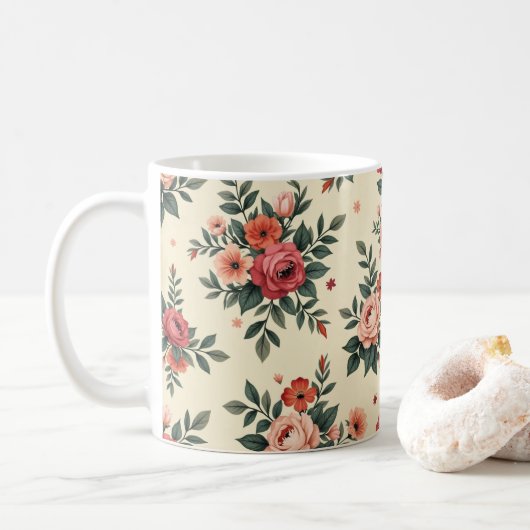 Vintage Blumenmuster mit klassischer Eleganz Kaffeetasse (Mit Donut)