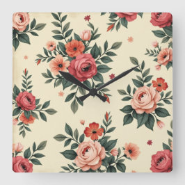 Vintage Blumenmuster mit klassischer Eleganz Quadratische Wanduhr