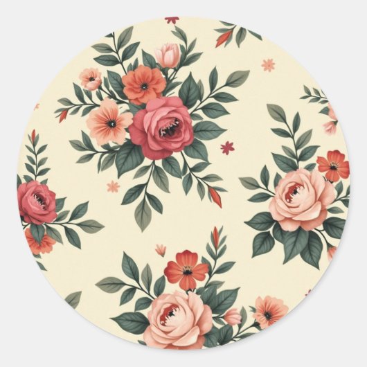 Vintage Blumenmuster mit klassischer Eleganz Runder Aufkleber (Vorderseite)