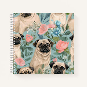 Vintage-Blumenmuster mit Mops-Motiv Hübscher botan Notizblock
