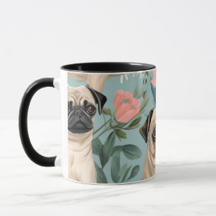 Vintage-Blumenmuster mit Mops-Motiv Hübscher botan Tasse
