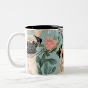 Vintage-Blumenmuster mit Mops-Motiv Hübscher botan Zweifarbige Tasse