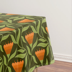 Vintage-Blumenmuster mit orangefarbenen Tulpen  Tischdecke