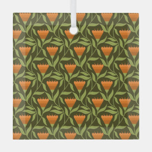 Vintage Blumenmuster mit orangen Tulpen Ornament Aus Glas