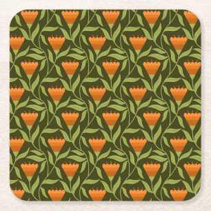 Vintage Blumenmuster mit orangen Tulpen Rechteckiger Pappuntersetzer