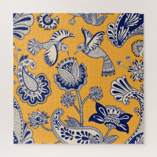 Vintage-Blumenmuster mit Paisley und Vögeln Puzzle