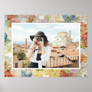 Vintage-Blumenmuster mit St distressed-Effekt nach Poster