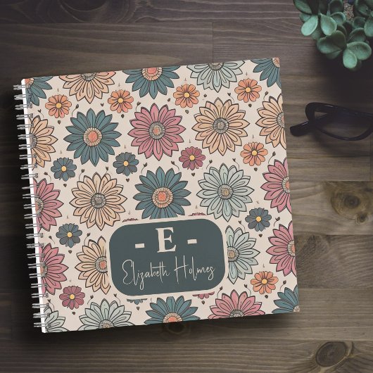 Vintage-Blumenmuster-Monogramm-Name Notizblock