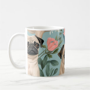 Vintage-Blumenmuster Mops Muster Süße botanische H Kaffeetasse