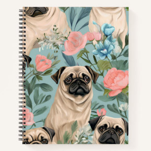 Vintage-Blumenmuster Mops Muster Süße botanische H Notizblock