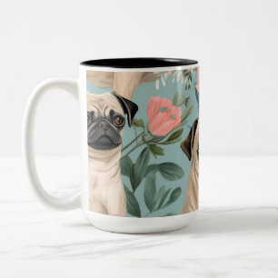 Vintage-Blumenmuster Mops Muster Süße botanische H Zweifarbige Tasse