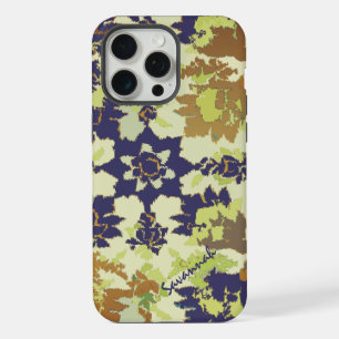 Vintage-Blumenmuster Navy-Kupfer-Grün iPhone 15 Pro Max Hülle