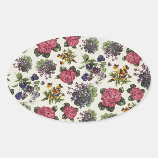 Vintage Blumenmuster Ovaler Aufkleber (Vorderseite)