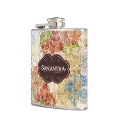 Vintage-Blumenmuster personalisiert mit distressed Flachmann (Links)