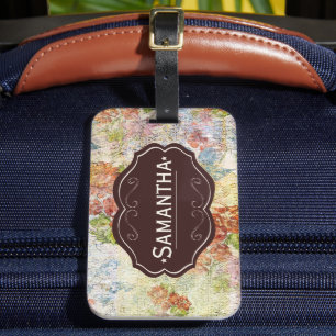 Vintage-Blumenmuster personalisiert mit distressed Gepäckanhänger