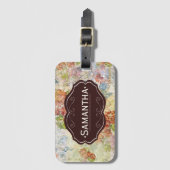 Vintage-Blumenmuster personalisiert mit distressed Gepäckanhänger (Vorderseite Vertikal)