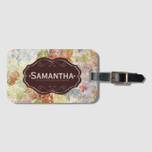 Vintage-Blumenmuster personalisiert mit distressed Gepäckanhänger (Vorderseite (Horizontal))
