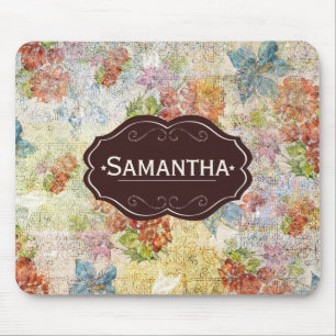 Vintage-Blumenmuster personalisiert mit distressed Mousepad