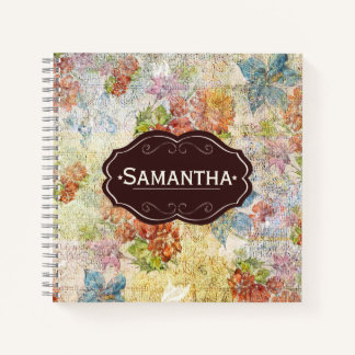Vintage-Blumenmuster personalisiert mit distressed Notizblock