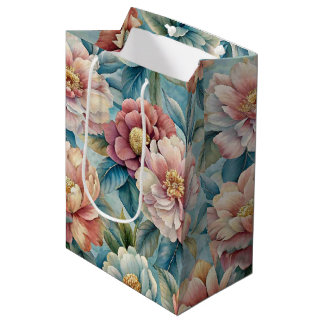 Vintage Blumenmuster Pfirsich und Rosa Patel Blau Mittlere Geschenktüte