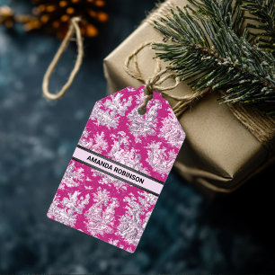 Vintage Blumenmuster Rosa Magenta Toile de Jouy Mo Geschenkanhänger