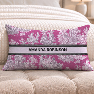 Vintage Blumenmuster rosa Magenta Toile de Jouy Mo Lendenkissen