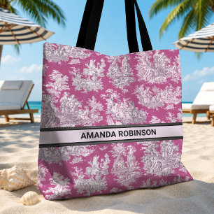 Vintage Blumenmuster rosa magenta Toile de Jouy Mo Tasche