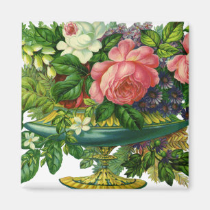 Vintage Blumenmuster rosa Rosen, Blumenstrauß in V Magnet