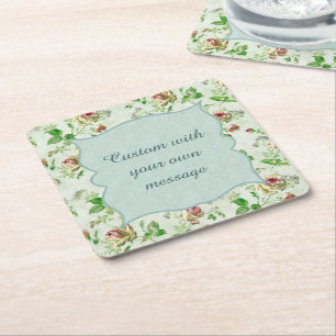 Vintage-Blumenmuster rosa Rosen individuelle Nachr Rechteckiger Pappuntersetzer