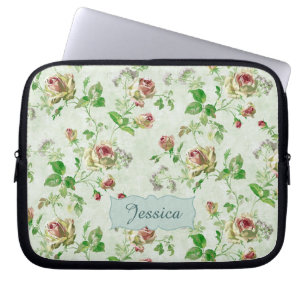 Vintage Blumenmuster Rosa Rosen Personalisiert Laptopschutzhülle
