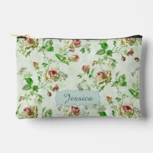 Vintage Blumenmuster Rosa Rosen Personalisiert Zubehörtasche