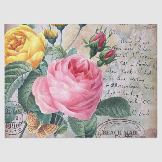 Vintage Blumenmuster-Rose Party Seidenpapier (Vorderseite)