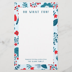 Vintage-Blumenmuster Rot & Blau Persönliche Feiert Briefpapier