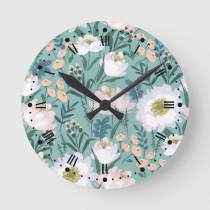 Vintage Blumenmuster Runde Wanduhr