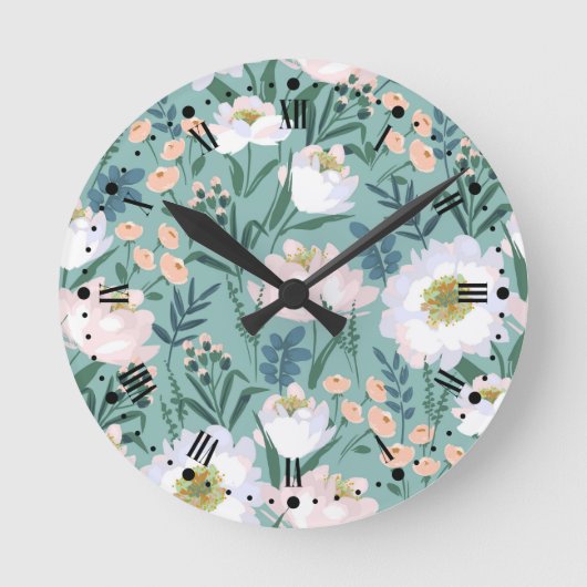 Vintage Blumenmuster Runde Wanduhr (Vorderseite)