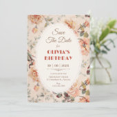 Vintage Blumenmuster  Save The Date (Stehend Vorderseite)